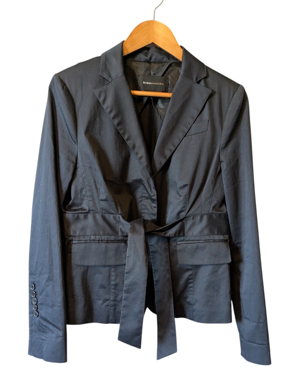 BCBGMaxAzria Black Tie-Waist Cotton Blazer Sz. L